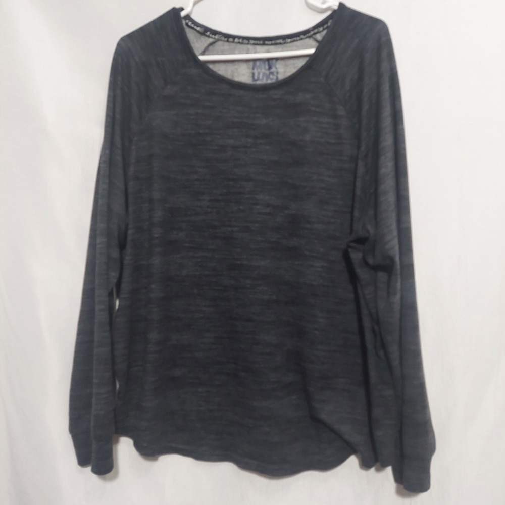 Muk Luks Womens 1X Charcoal Pullover Top Raglan Long Sleeves Stretch Soft